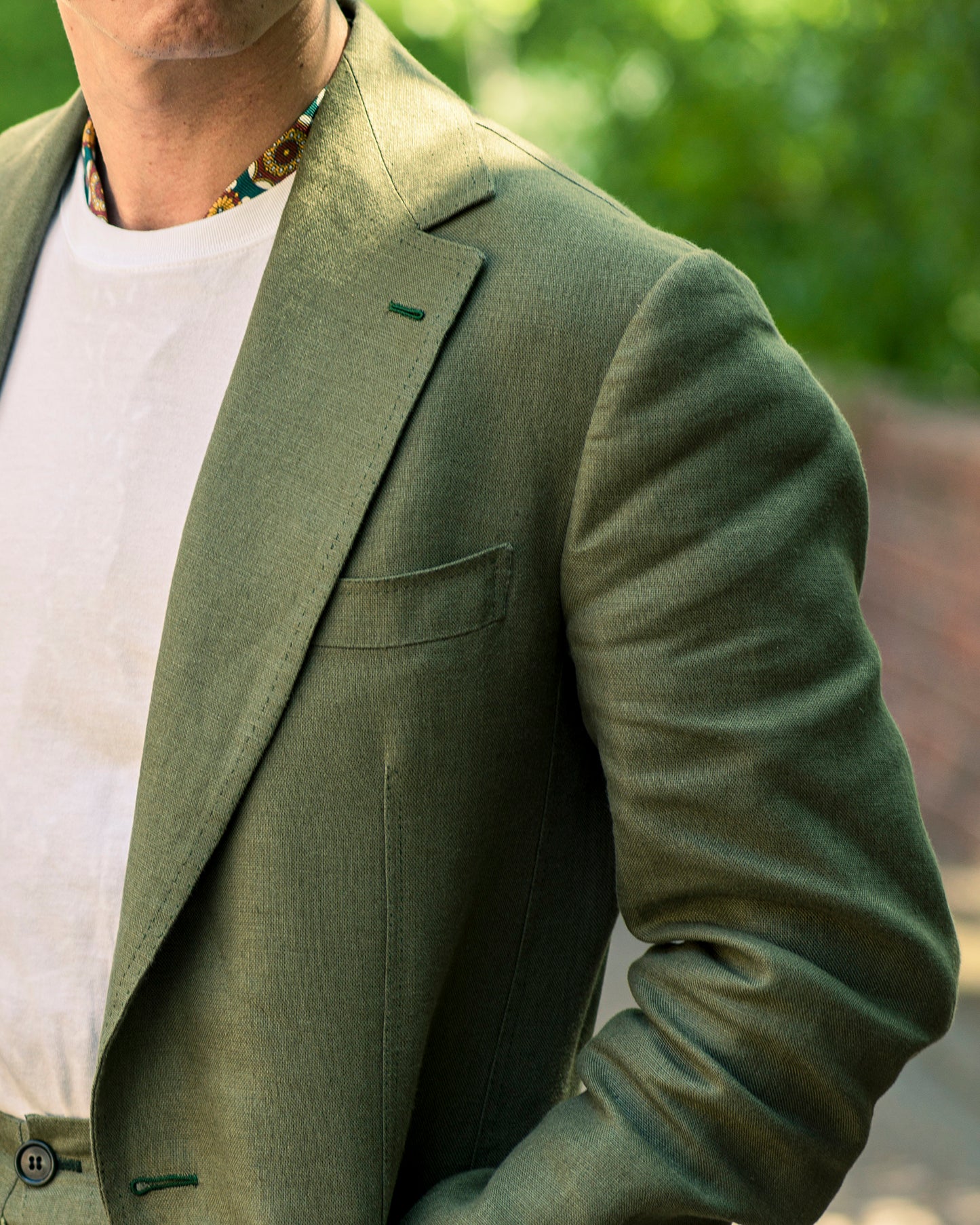 Hand-Tailored Roman Jacket in Olive Irish Linen