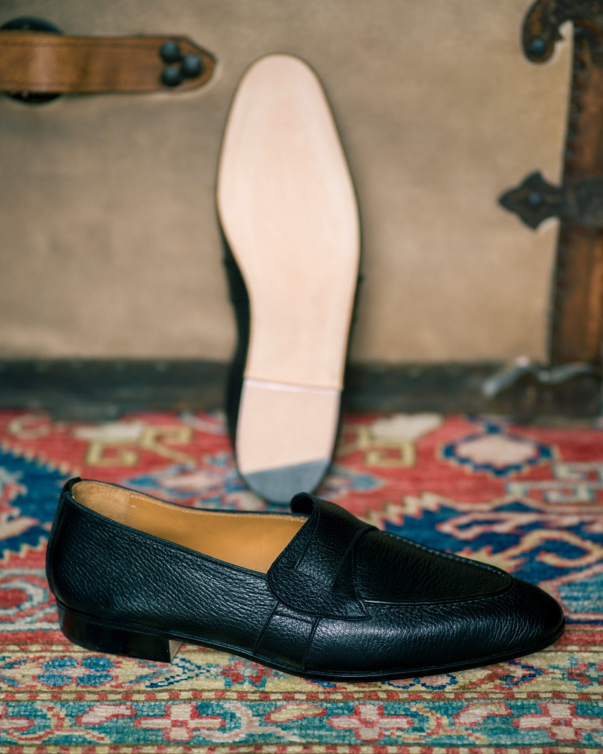 Ueno Loafer - Full-Strap Butterfly in Black Deerskin