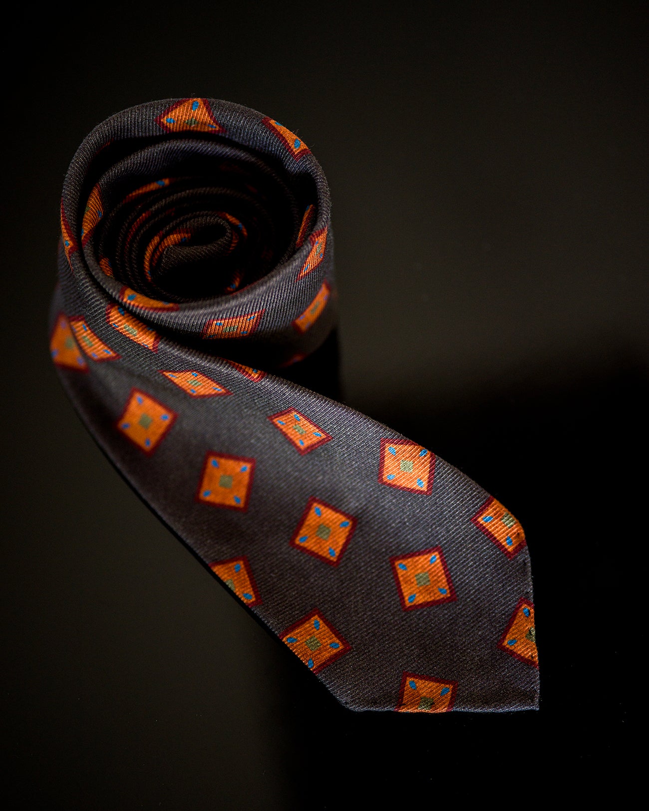 Marol Seven-Fold Tie in Grey Vintage Motif