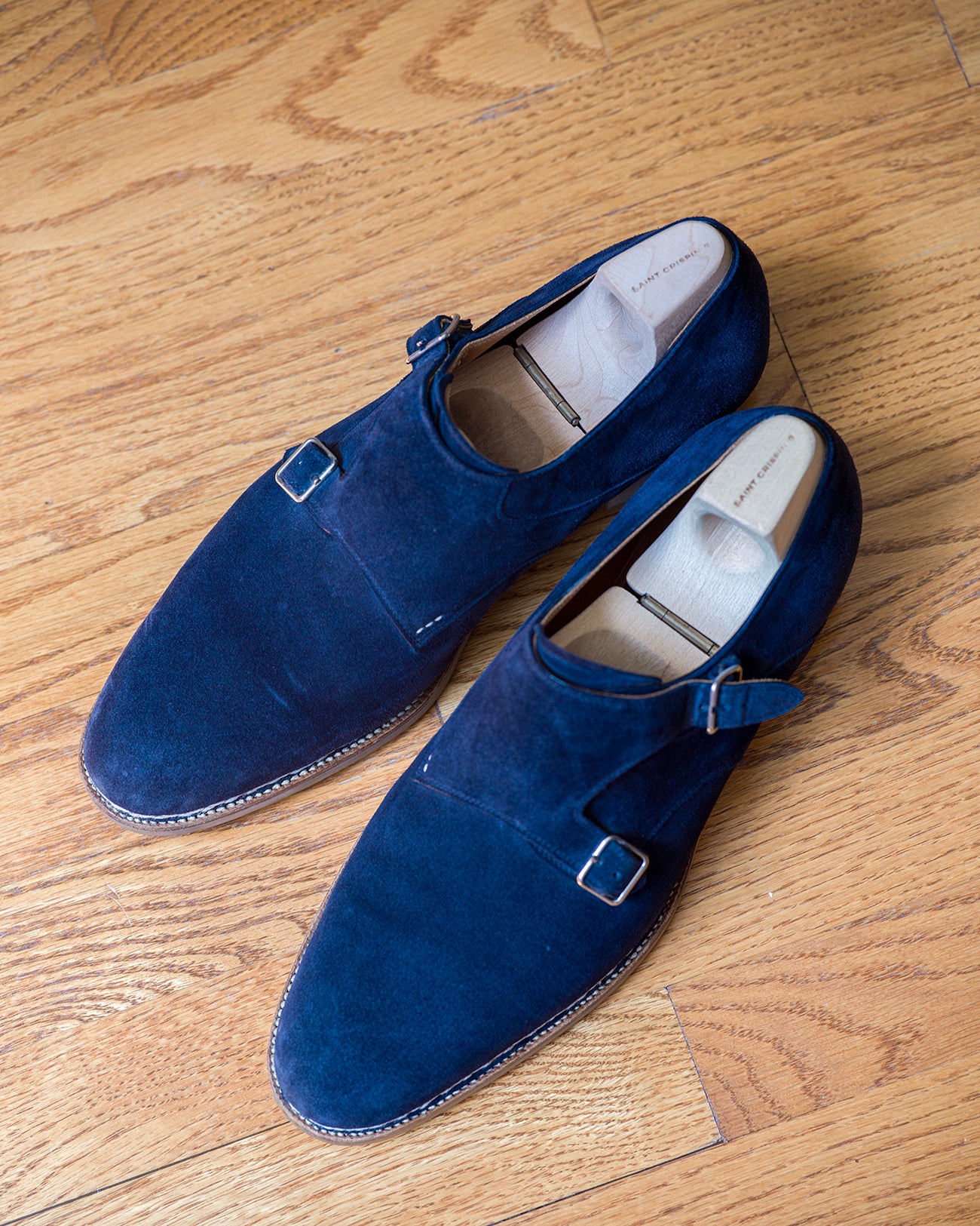 Saint Crispin's Navy Suede Double Monks