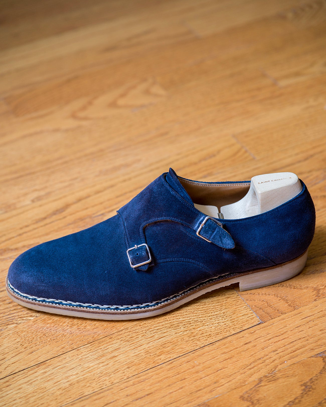 Saint Crispin's Navy Suede Double Monks